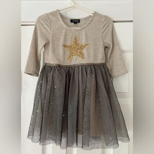 Zunie Gold Star Striped‎ Dress with Tulle Skirt